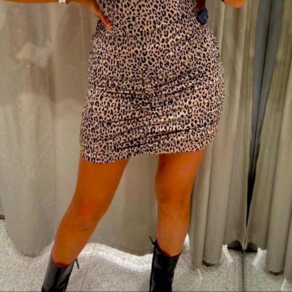 Zara Ruched Animal Leopard Print Mini Skirt NEW